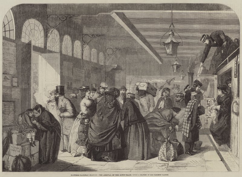 Hastings Treinstation, de Aankomst van de Trein door Florence Claxton