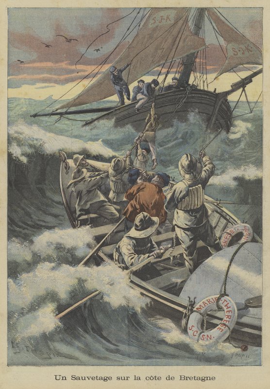 Een reddingsboot redding voor de kust van Bretagne door Fortune Louis Meaulle