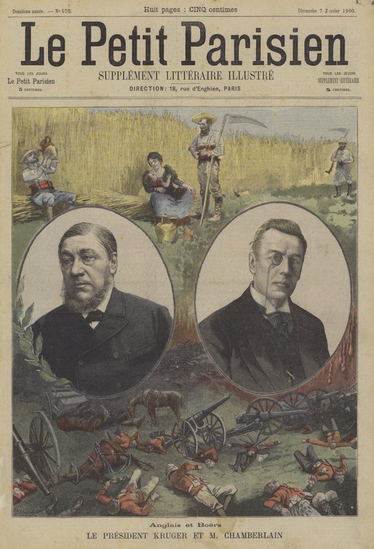 President Kruger van Transvaal en Joseph Chamberlain, Britse staatssecretaris voor de Koloniën door Fortune Louis Meaulle