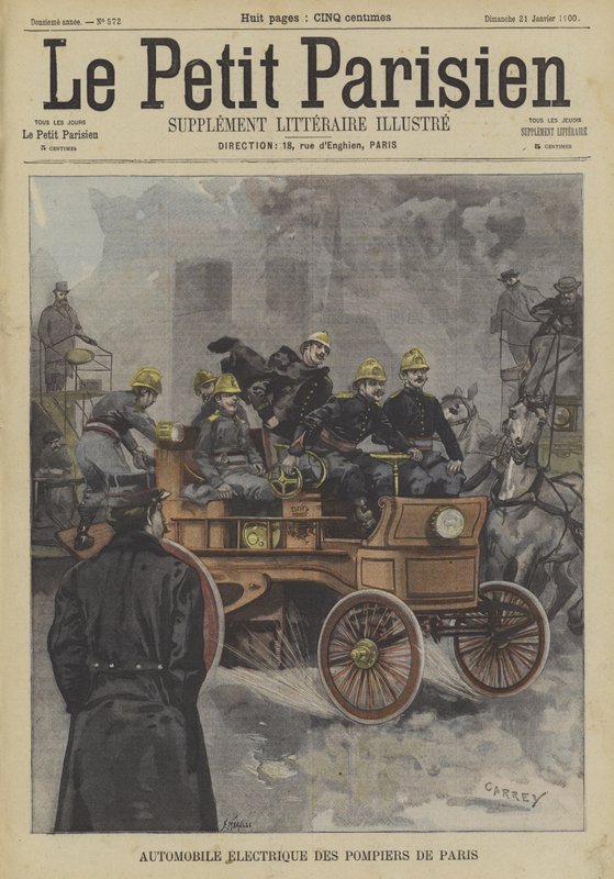 Elektrische brandweerwagen van de Parijse brandweer door Fortune Louis Meaulle