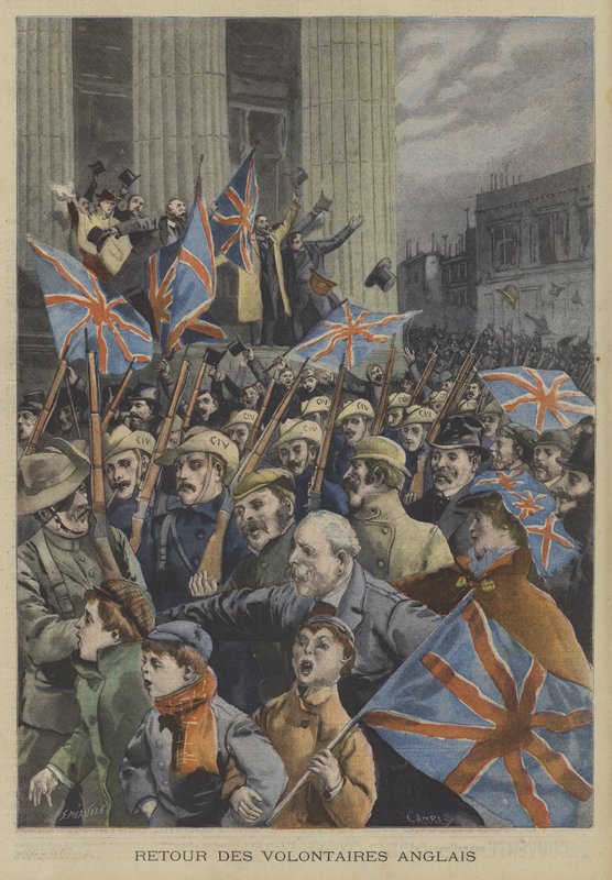 Soldaten van de City of London Imperial Volunteers marcheren door Londen na hun terugkeer uit de Boerenoorlog door Fortune Louis Meaulle