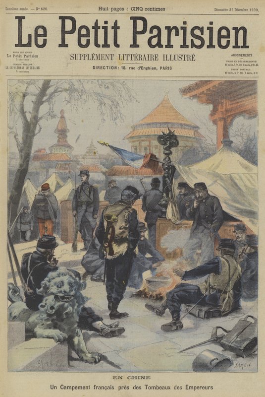 De Bokseropstand: een kampement van Franse soldaten nabij de graven van Chinese keizers door Fortune Louis Meaulle