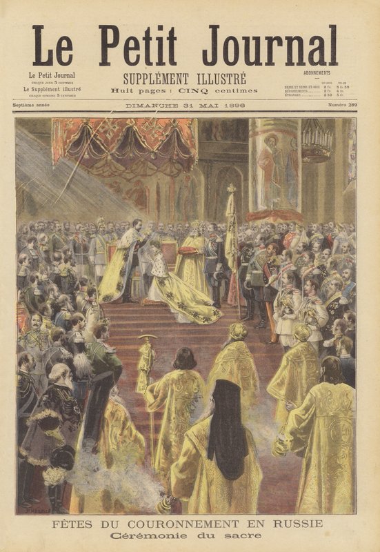 De kroning van tsaar Nicolaas II en tsarina Alexandra van Rusland door Fortune Louis Meaulle