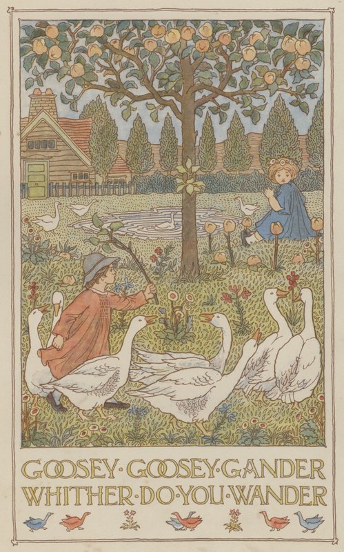 Goosey goosey gander whither do you wander (kleurenlitho) door Francis Donkin Bedford