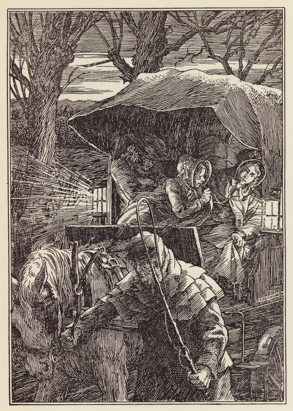 Illustratie voor De krekel op het haardvuur van Charles Dickens (kleurenlitho) door Francis Donkin Bedford