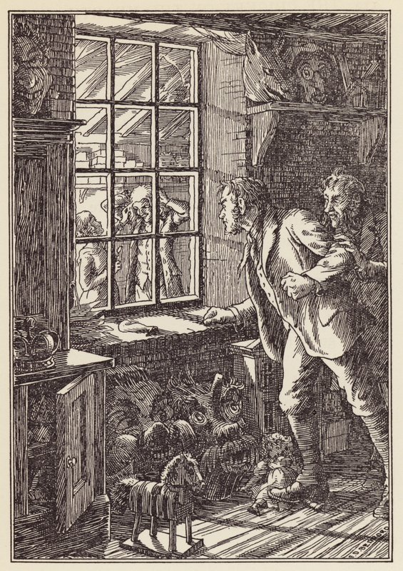 Illustratie voor De krekel op het haardvuur van Charles Dickens (kleurenlitho) door Francis Donkin Bedford