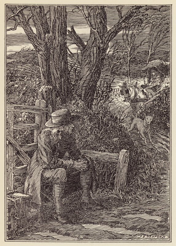 Illustratie voor De krekel op het haardvuur van Charles Dickens (kleurenlitho) door Francis Donkin Bedford