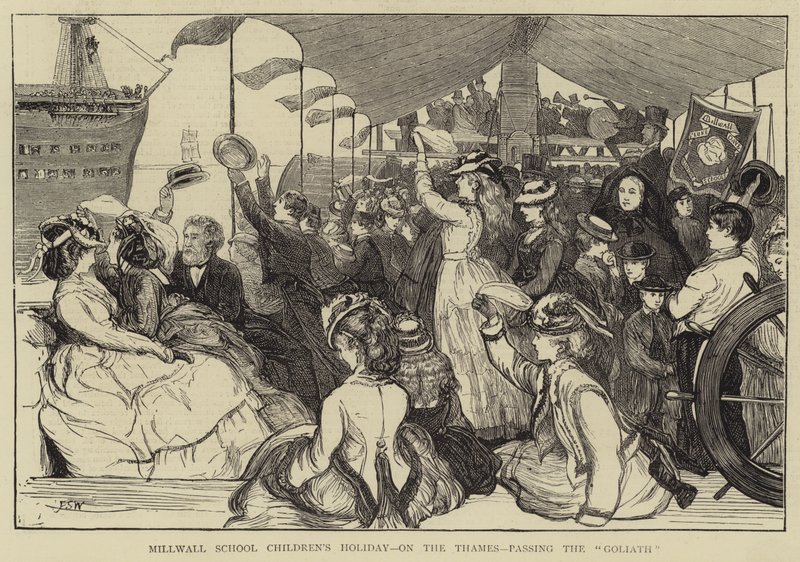 Vakantie van Millwall Schoolkinderen, op de Theems, langs de Goliath door Francis S. Walker