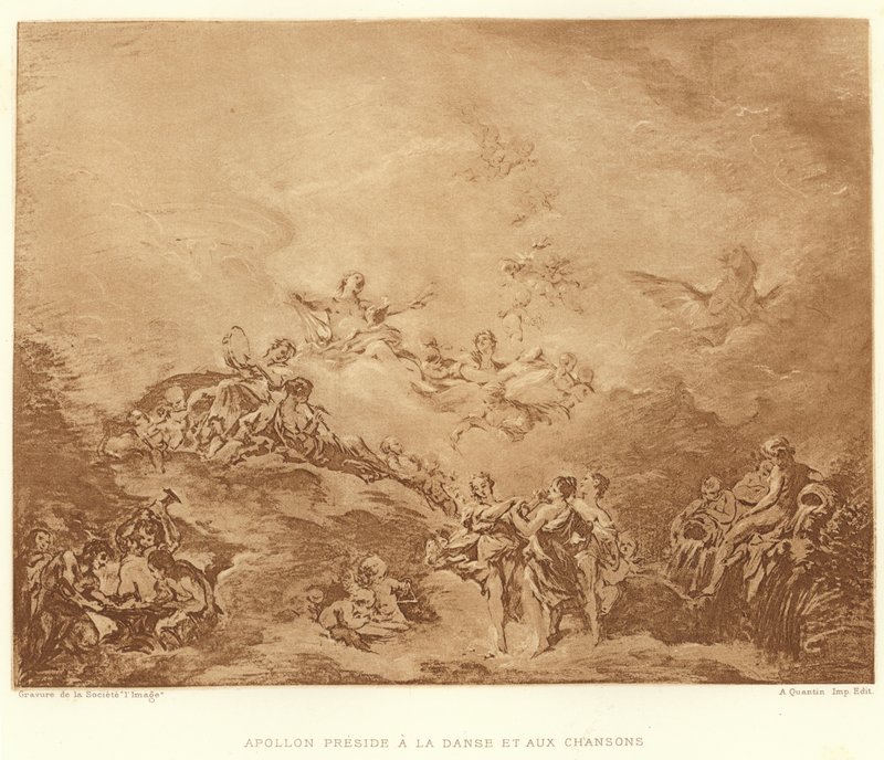 Apollo leidt de Dans en de Liederen door Francois (after) Boucher