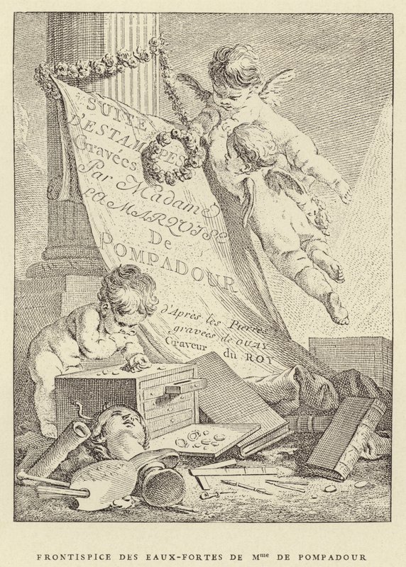 Frontispice van de etsen van Mme de Pompadour door Francois (after) Boucher
