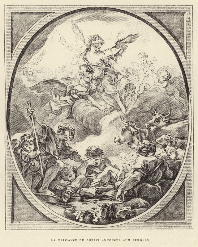De Geboorte van Christus Aangekondigd aan de Herders door Francois (after) Boucher