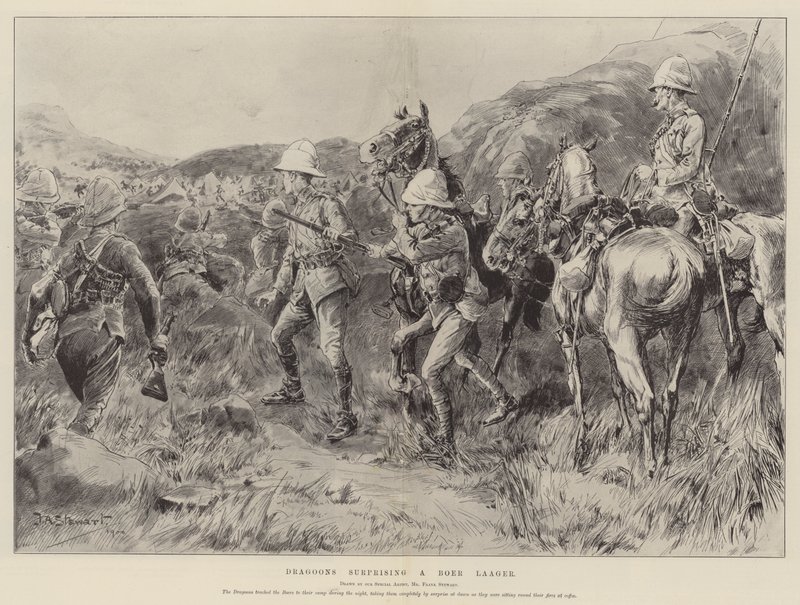 Dragonders verrassen een Boer Laager door Frank Algenon Stewart