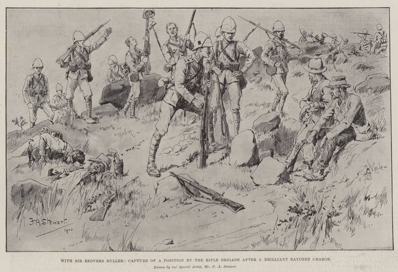 Met Sir Redvers Buller, verovering van een positie door de Rifle Brigade na een briljante bajonetaanval door Frank Algenon Stewart