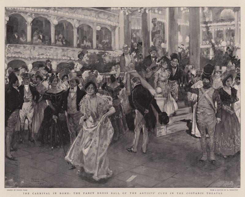 Het Carnaval in Rome, het Kostuumbal van de Kunstenaarsclub in het Costanzi Theater door Frank Craig