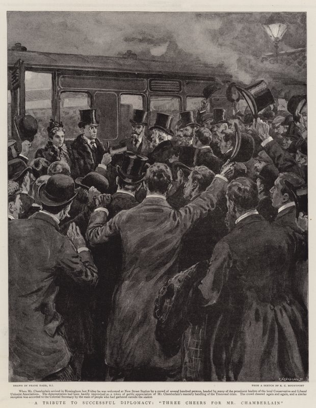 Een eerbetoon aan succesvolle diplomatie, drie hoeraatjes voor Mr Chamberlain door Frank Dadd