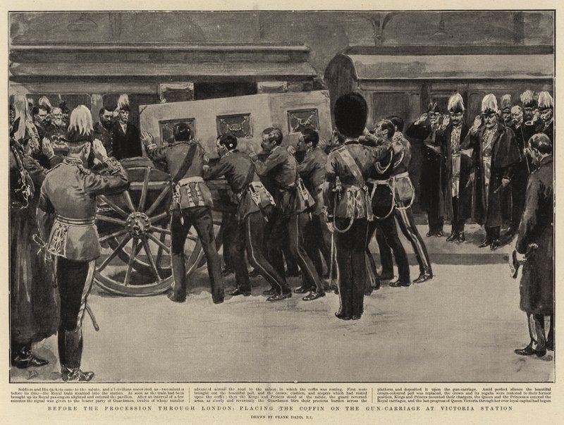Voor de Processie door Londen, het Plaatsen van de Kist op de Affuit bij Victoria Station door Frank Dadd