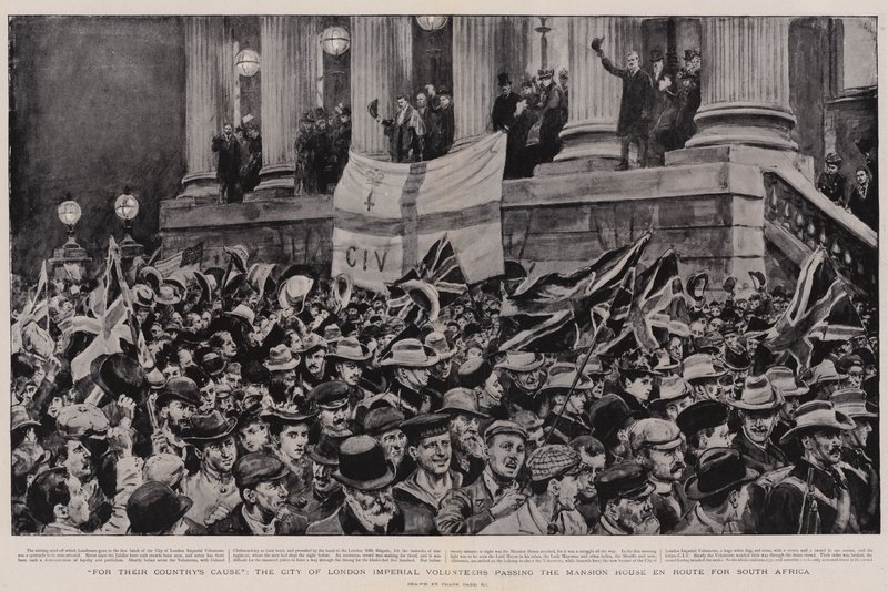 Voor de Zaak van hun Land, de City of London Imperial Volunteers passeren het Mansion House op weg naar Zuid-Afrika door Frank Dadd