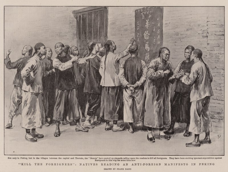 Dood de Buitenlanders, Inboorlingen lezen een Anti-Buitenlands Manifest in Peking door Frank Dadd