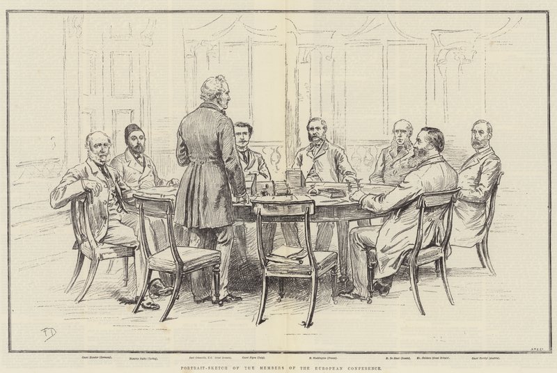 Portret-Schets van de Leden van de Europese Conferentie door Frank Dadd