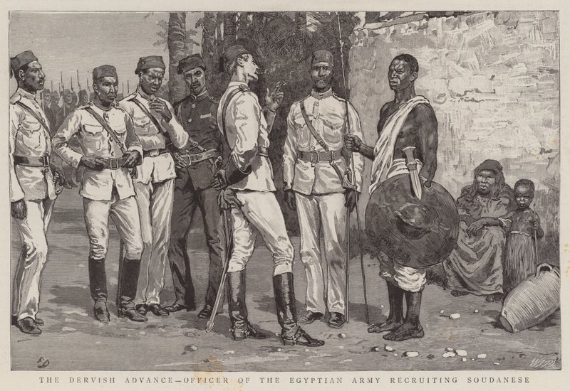 De Dervish Vooruitgang, Officier van het Egyptische Leger rekruteert Soedanezen door Frank Dadd