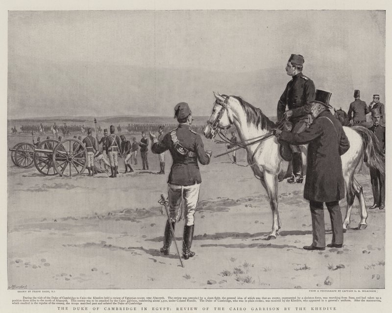 De hertog van Cambridge in Egypte, beoordeling van het garnizoen van Caïro door de Khedive door Frank Dadd