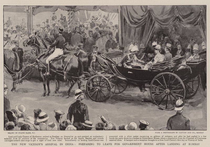 De aankomst van de nieuwe onderkoning in India, voorbereidingen om naar het regeringshuis te vertrekken na de landing in Bombay door Frank Dadd