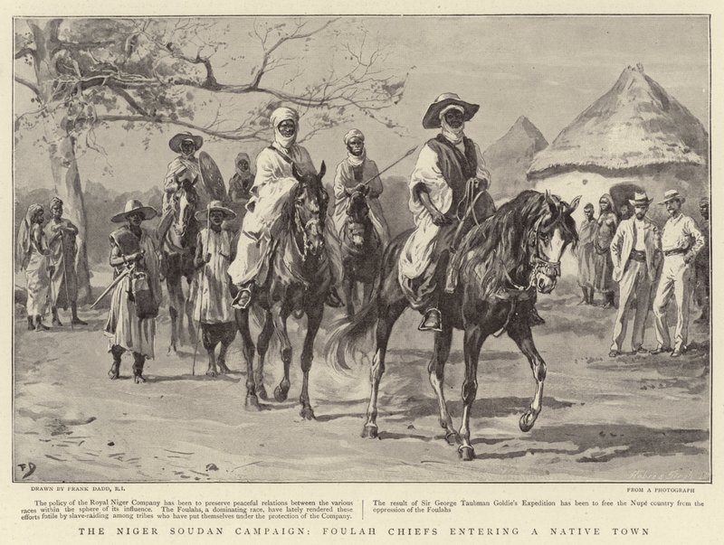 De Niger Soedan Campagne, Foulah Chiefs betreden een inheems stadje door Frank Dadd