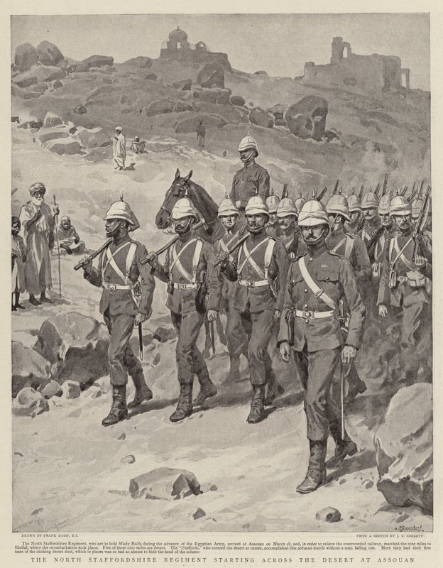Het North Staffordshire Regiment begint de oversteek van de woestijn bij Assouan door Frank Dadd