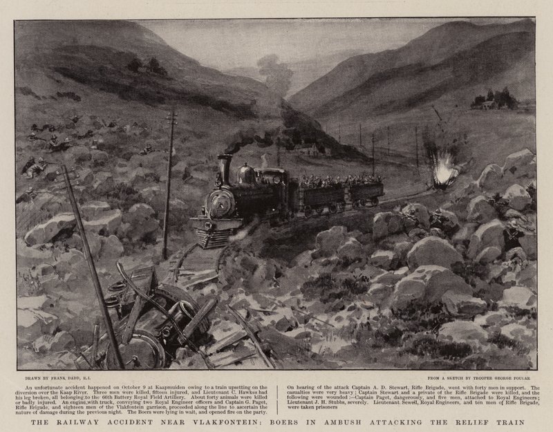 Het treinongeluk bij Vlakfontein, Boeren in hinderlaag die de hulp trein aanvallen door Frank Dadd
