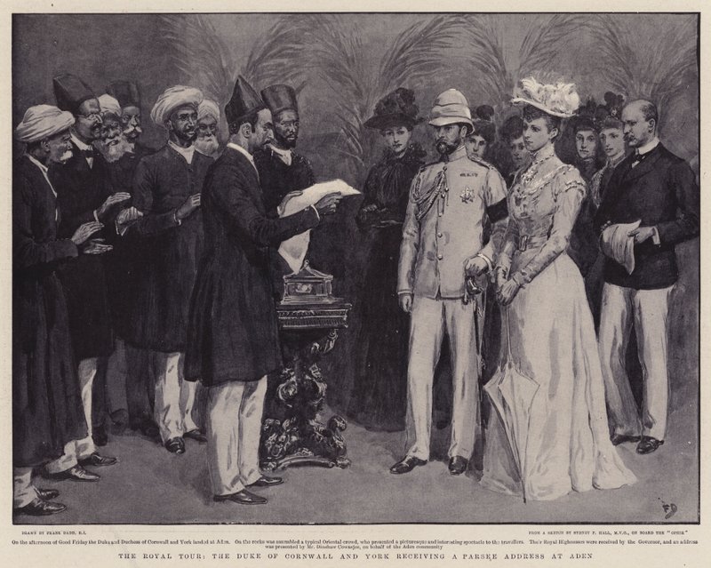 De Koninklijke Tour, de Hertog van Cornwall en York ontvangt een Parsee Adres in Aden door Frank Dadd