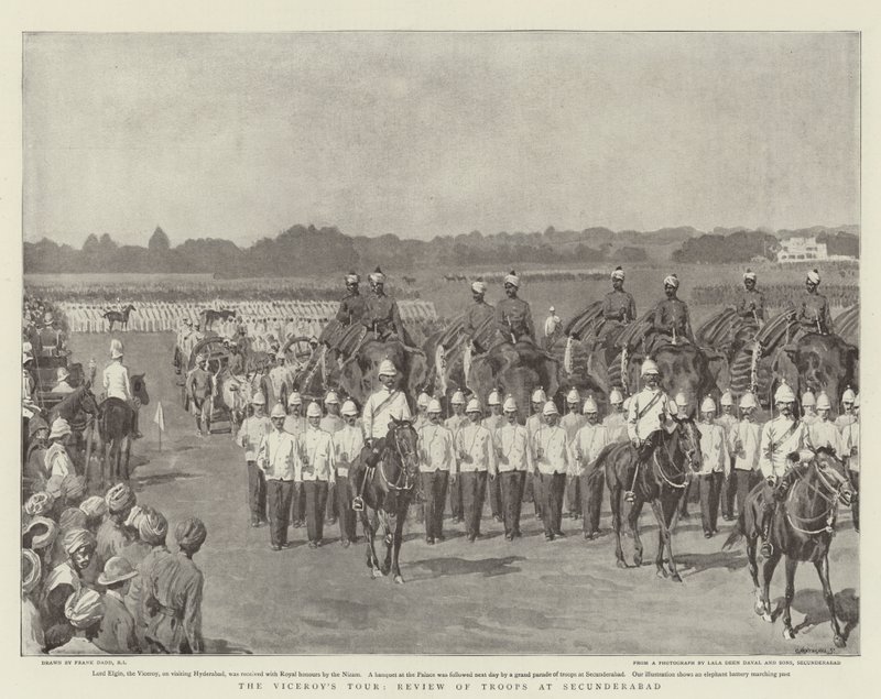 De rondreis van de onderkoning, troepenparade in Secunderabad door Frank Dadd