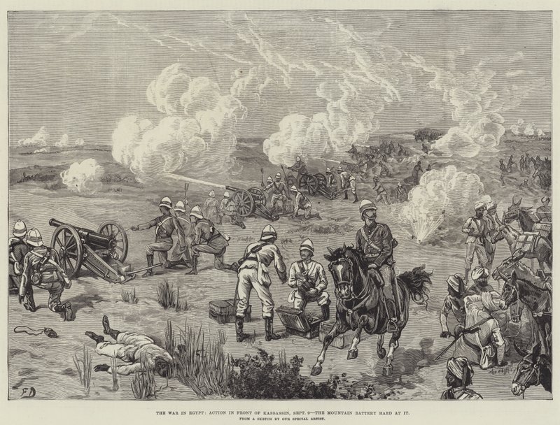 De oorlog in Egypte, actie voor Kassassin, 9 september, de bergbatterij hard aan het werk door Frank Dadd
