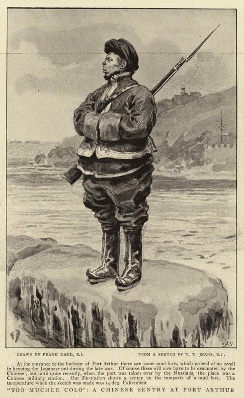 Te veel kleur, een Chinese wachtpost in Port Arthur door Frank Dadd