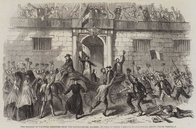 De Vrijlating van Politieke Gevangenen uit de Castellamare, Palermo, op 19 juni door Frank Vizetelly