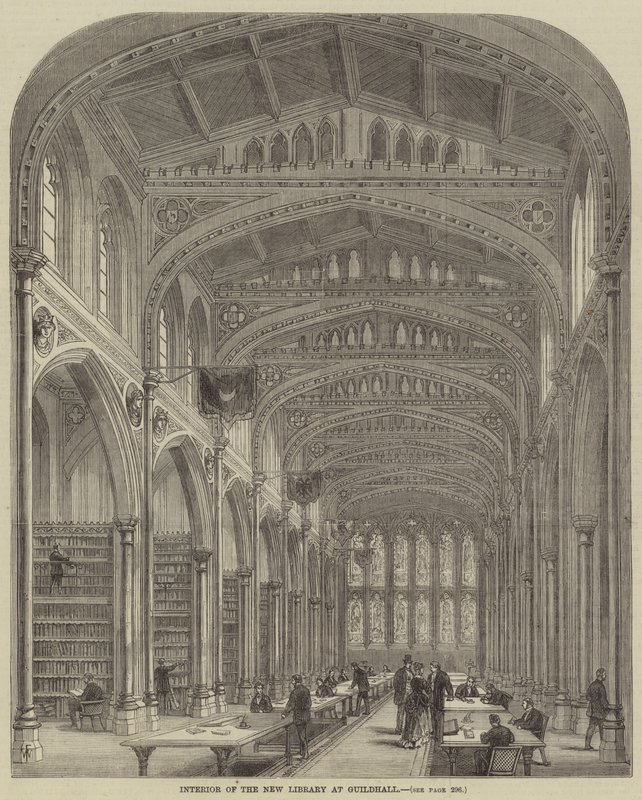 Interieur van de nieuwe bibliotheek in Guildhall door Frank Watkins