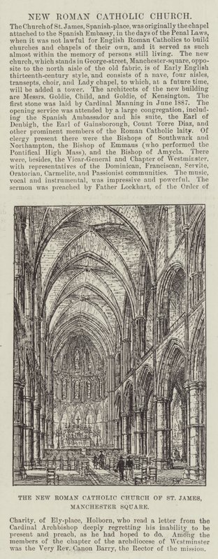 De nieuwe rooms-katholieke kerk van St. James, Manchester Square door Frank Watkins