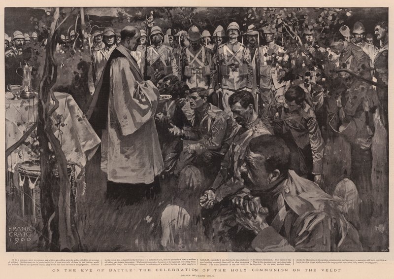 Aan de vooravond van de slag, de viering van de Heilige Communie op de Veldt door Frank Craig
