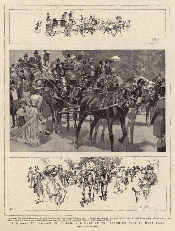 Het koetseizoen in Londen, de bijeenkomst van de Coaching Club in Hyde Park door Frank Craig