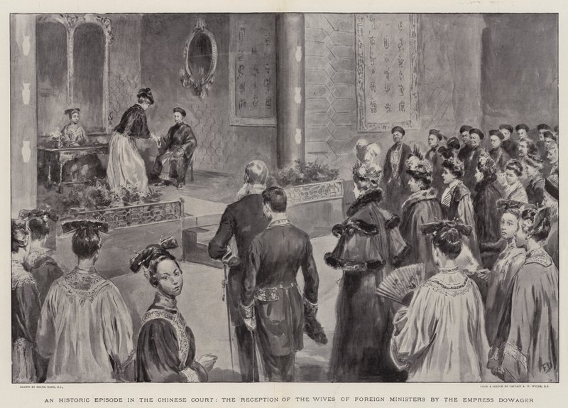 Een historische episode in het Chinese hof, de ontvangst van de echtgenotes van buitenlandse ministers door de keizerin-weduwe door Frank Dadd