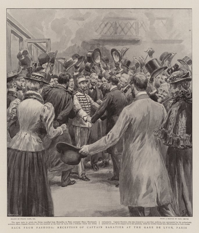 Terug uit Fashoda, ontvangst van kapitein Baratier op het Gare de Lyon, Parijs door Frank Dadd