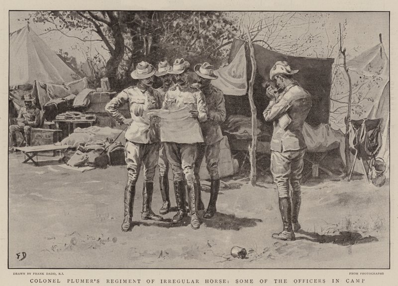 Regiment van Kolonel Plumer van Ongeregelde Ruiterij, enkele Officieren in het Kamp door Frank Dadd