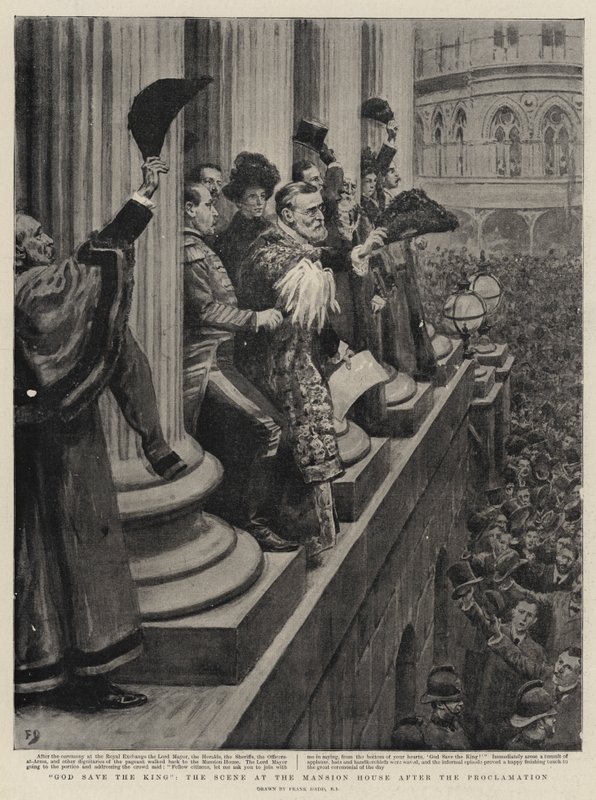 God save the King, de Scene bij het Mansion House na de Proclamatie door Frank Dadd