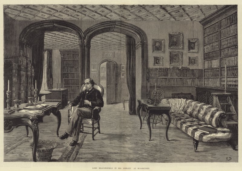 Lord Beaconsfield in zijn Bibliotheek in Hughenden door Frank Dadd