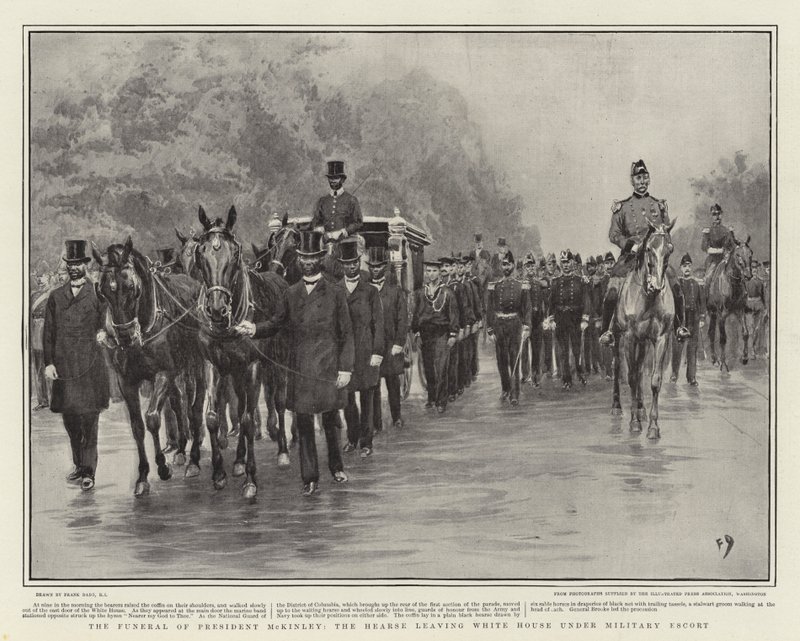 De Begrafenis van President McKinley, de Lijkwagen verlaat het Witte Huis onder Militaire Begeleiding door Frank Dadd