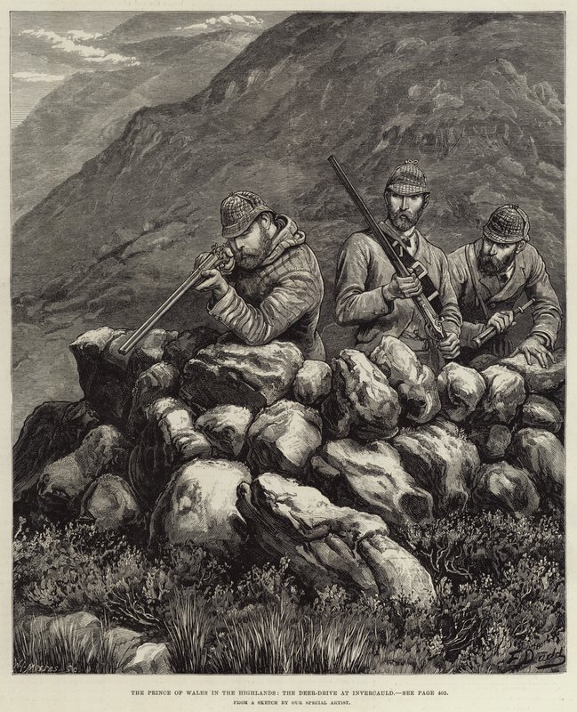 De Prins van Wales in de Hooglanden, de hertenjacht bij Invercauld door Frank Dadd