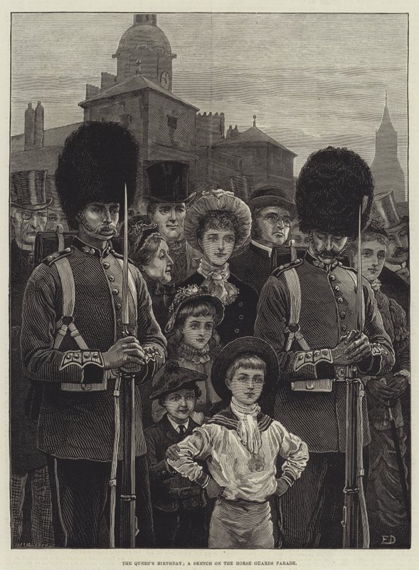 De Verjaardag van de Koningin, een Schets op de Horse Guards Parade door Frank Dadd