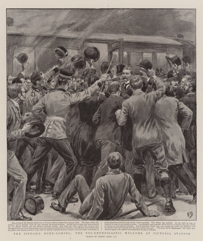 De Thuiskomst van de Sirdar, het Te Enthousiaste Welkom op Victoria Station door Frank Dadd