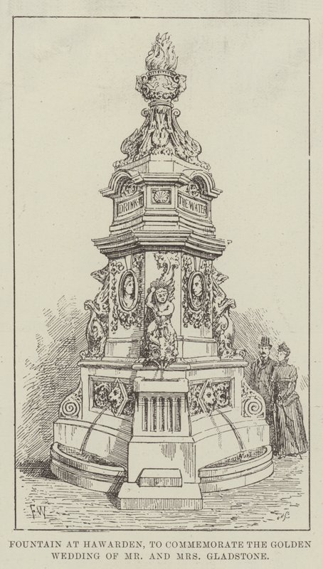 Fontein in Hawarden, ter herdenking van de gouden bruiloft van Mr en Mrs Gladstone door Frank Watkins
