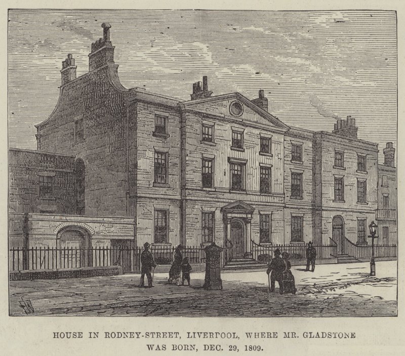 Huis in Rodney-Street, Liverpool, waar de heer Gladstone werd geboren, 29 december 1809 door Frank Watkins