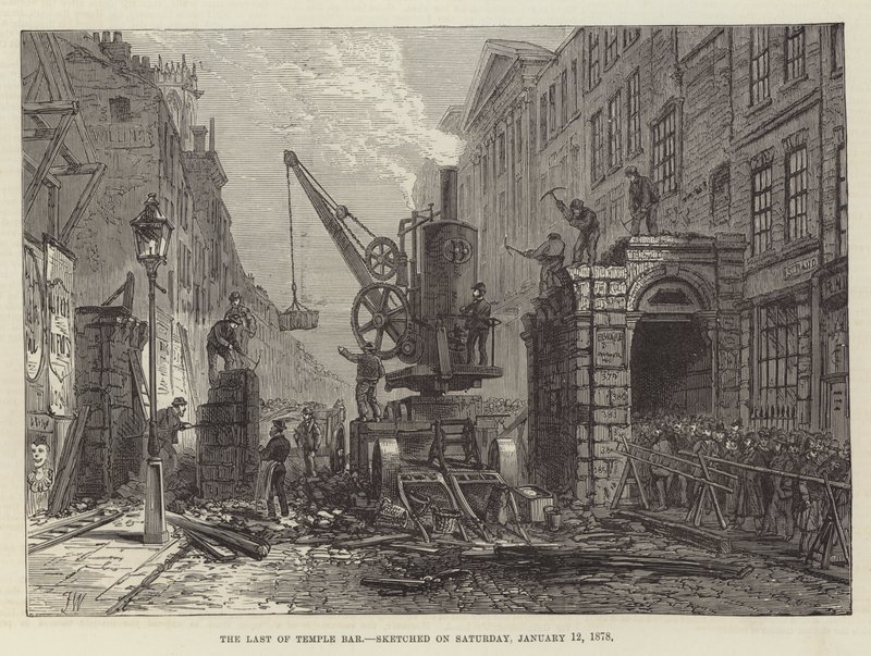 Het Laatste van Temple Bar, geschetst op zaterdag 12 januari 1878 door Frank Watkins